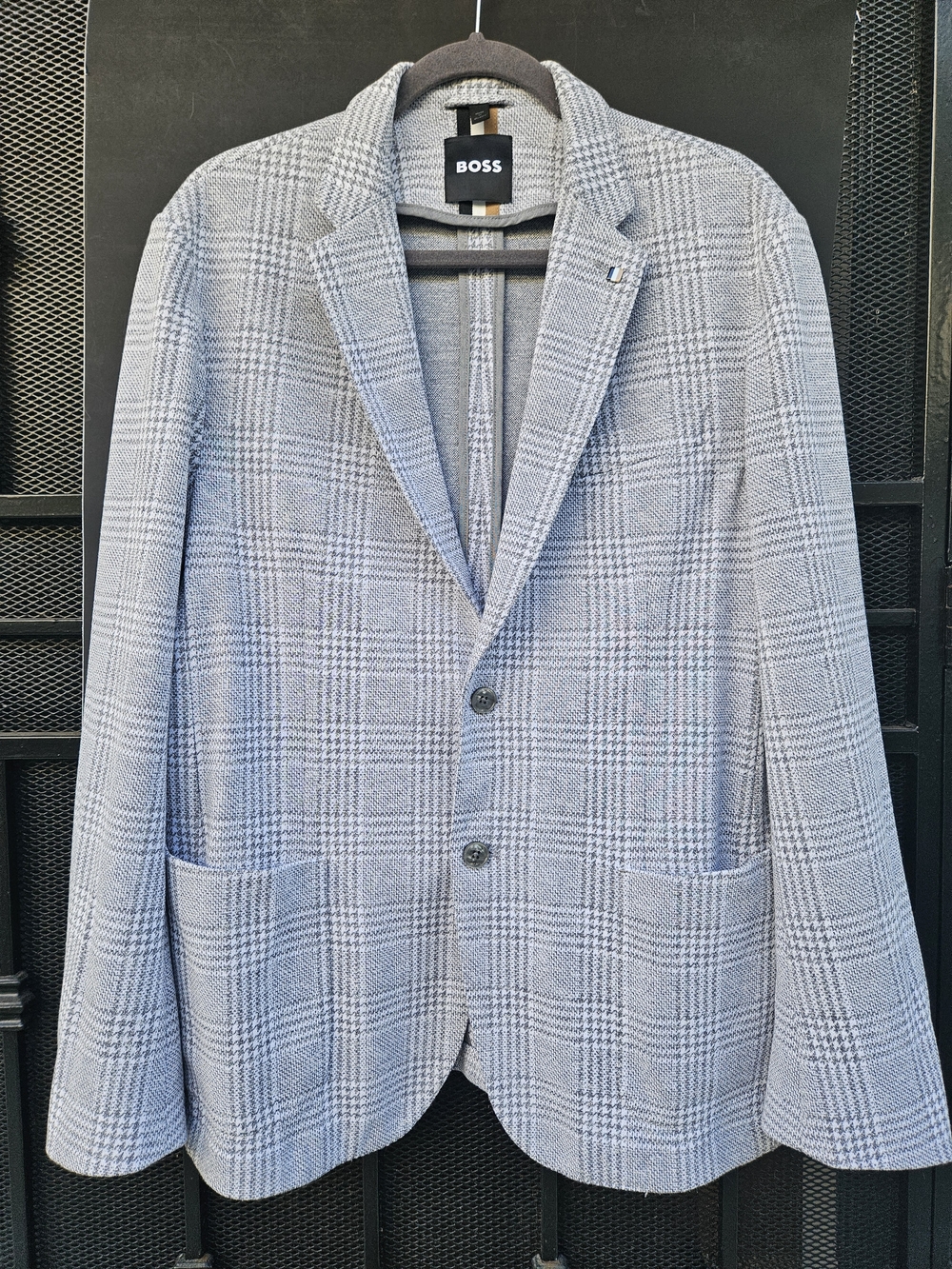 BOSS Hugo Boss Sz L Griffin Plaid Knit Blazer Slim Fit Gray Blue Men's  50406604